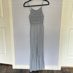 Blue striped romper with bell bottoms